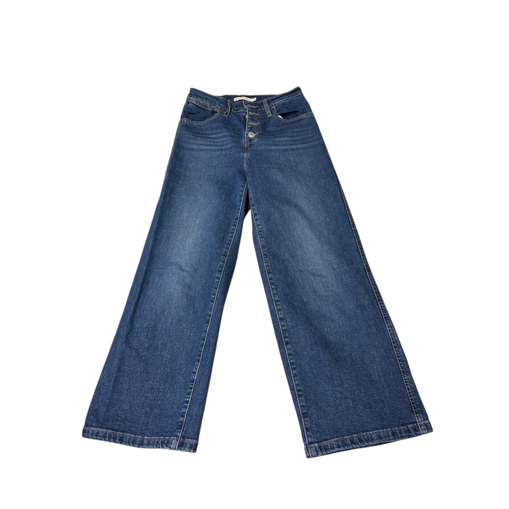 Levi Strauss Mile High Cropped Wide Leg Jeans Womens 24x25 Blue Denim Button Fly